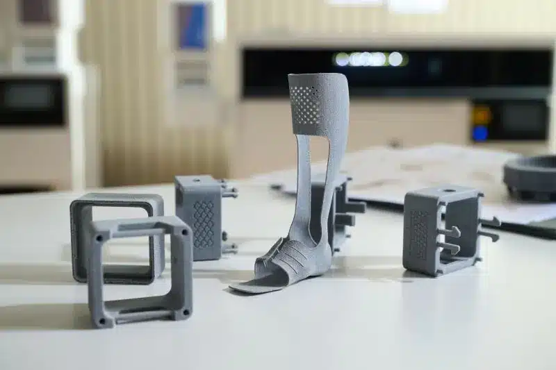 HP MJF baskı hacminde farklı boyutlardaki endüstriyel parçaların üç boyutlu yerleşimi.